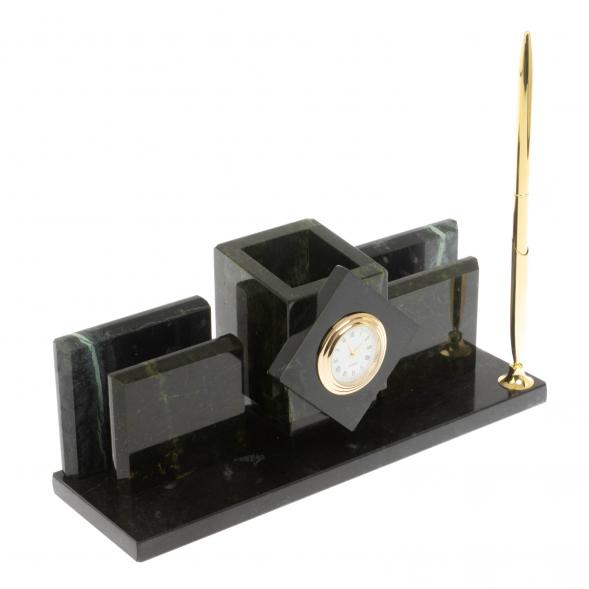 Письменный прибор &amp;quot;Менеджер&amp;quot; из черного змеевика с часами 129537