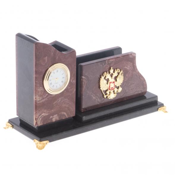 Настольная визитница с карандашницей &amp;quot;Герб&amp;quot; камень лемезит 117845