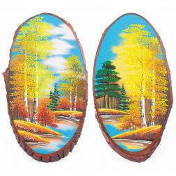 Картина на срезе дерева "Осенний пейзаж" вертикальное 45-50 см рисунок каменная крошка