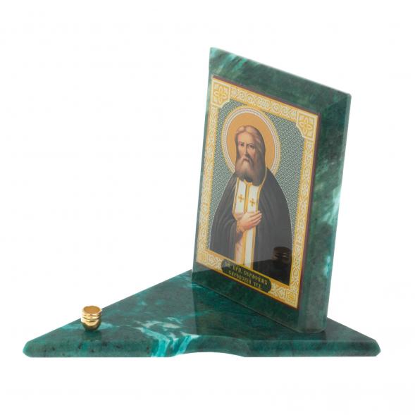 Икона с подсвечником Серафим Саровский средняя из змеевика 12х12х13 см 118948