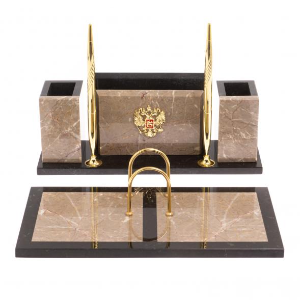 Письменный набор &amp;quot;Советник&amp;quot; с Гербом РФ из бежевого мрамора 126567