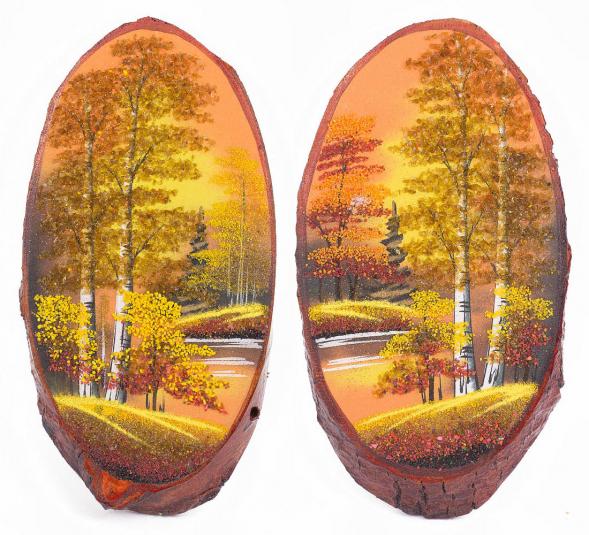 Панно на срезе дерева &amp;quot;Осень янтарная&amp;quot; вертикальное 45-50 см каменная крошка 112224