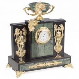 Каминные часы из камня и бронзы &amp;quot;Чаша изобилия&amp;quot; офиокальцит