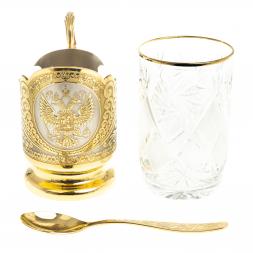Позолоченный подстаканник &amp;quot;Герб РФ&amp;quot; в подарочной упаковке Златоуст