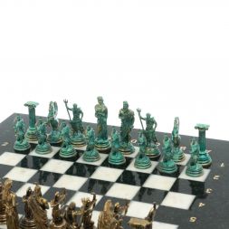 Шахматы &amp;quot;Римские лучники&amp;quot; фигуры бронза / патина 28х28 см из мрамора
