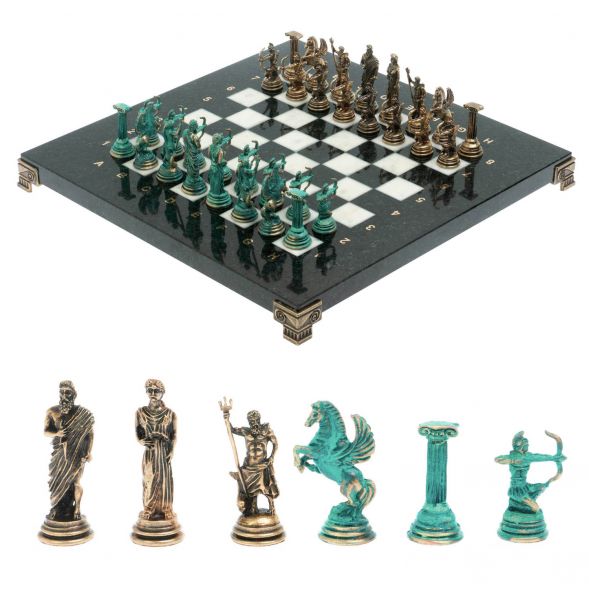 Шахматы &amp;quot;Римские лучники&amp;quot; фигуры бронза / патина 28х28 см из мрамора 128200