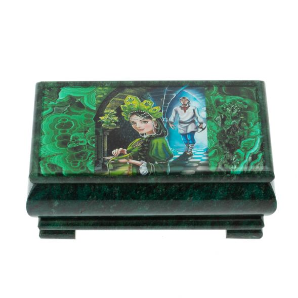 Шкатулка &amp;quot;Хозяйка медной горы и Данила&amp;quot; из змеевика 16х8х7,5 см 128282