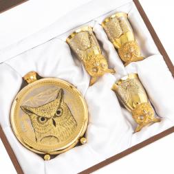 Подарочный набор &amp;quot;Филин&amp;quot; фляжка и 3 стопки перевертыша Златоуст