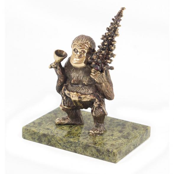 Статуэтка &amp;quot;Обезьяна с елкой и фужером&amp;quot; бронза змеевик 116803