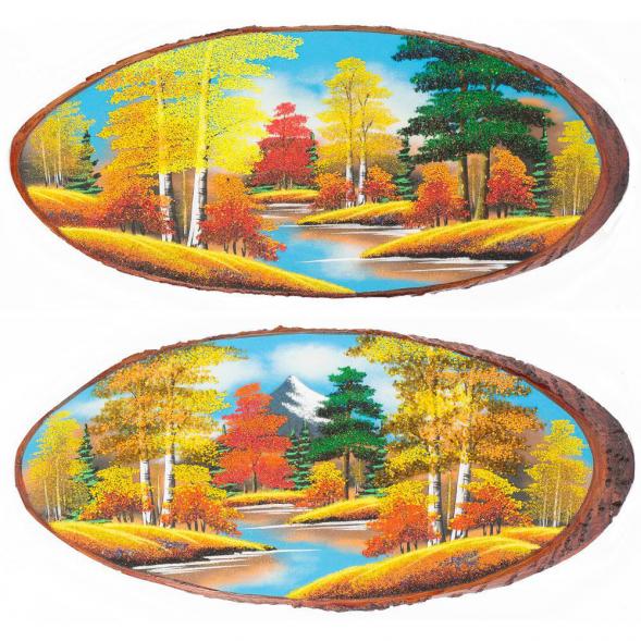 Панно на срезе дерева &amp;quot;Осень&amp;quot; горизонтальное 60-65 см каменная крошка 118903