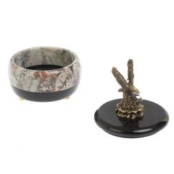 Шкатулка круглая из креноида &amp;quot;Орёл&amp;quot; 10,5х10,5х14 см