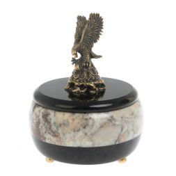 Шкатулка круглая из креноида &amp;quot;Орёл&amp;quot; 10,5х10,5х14 см
