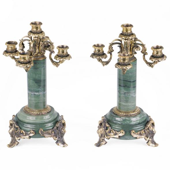 Бронзовые 5-ти рожковые канделябры на камне пара 119150