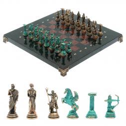 Шахматы &amp;quot;Римские лучники&amp;quot; фигуры бронза / патина 28х28 см из лемезита