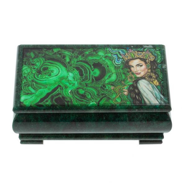 Шкатулка &amp;quot;Хозяйка медной горы. Малахит&amp;quot; из змеевика 16х8х7,5 см 128283