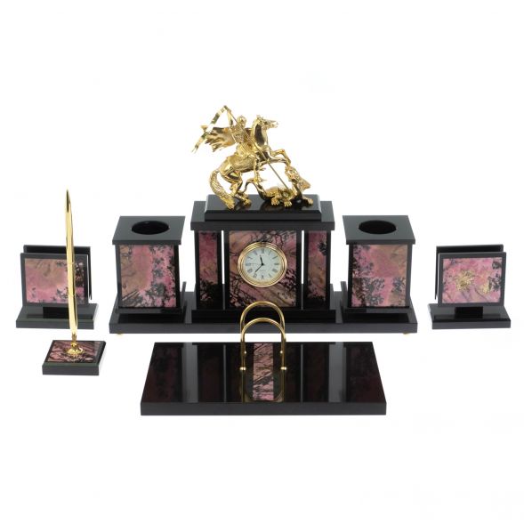 Настольный набор &amp;quot;Георгий Победоносец&amp;quot; из родонита 128961