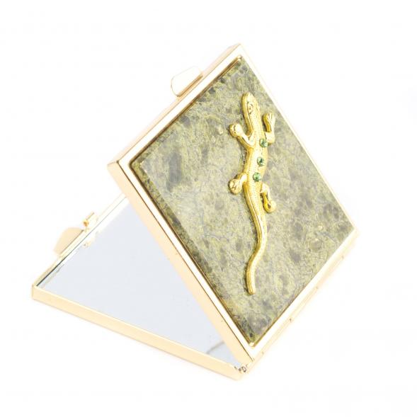 Зеркальце квадратное из змеевика с ящерицей цвет золото 121279
