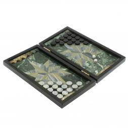 Каменные нарды &amp;quot;Роза ветров&amp;quot; серый мрамор и офиокальцит