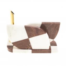 Визитница "Шахматная" с подставкой под ручку камень мрамор, лемезит