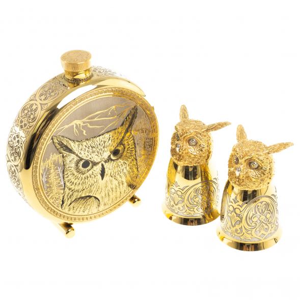 Подарочный набор &amp;quot;Филин&amp;quot; фляжка и 2 стопки перевертыша Златоуст 123698