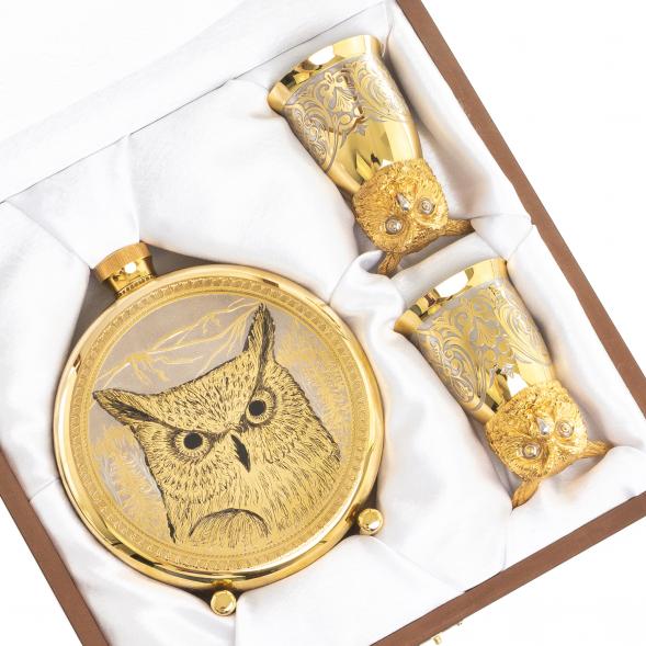 Подарочный набор &amp;quot;Филин&amp;quot; фляжка и 2 стопки перевертыша Златоуст 123698