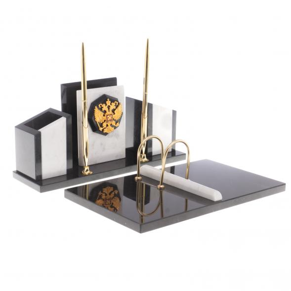 Письменный набор &amp;quot;Канцелярский&amp;quot; с гербом камень мрамор 124047