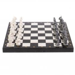 Шахматы "Средневековье" доска 40х40 см белый мрамор змеевик