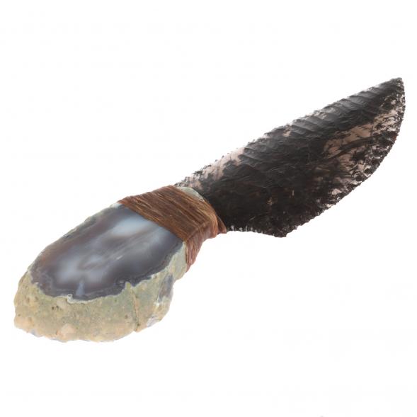 Нож каменный из обсидиана рукоять агат 23х5х5 см 126790