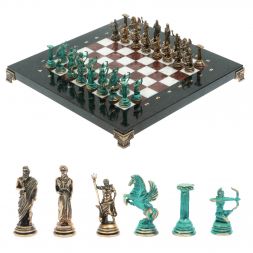 Шахматы &amp;quot;Римские лучники&amp;quot; фигуры бронза / патина 28х28 см из мрамора и лемезита