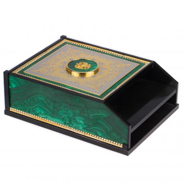 Лоток для бумаг А4 камень малахит Златоуст 120341