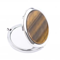 Зеркало карманное из камня тигровый глаз круглое цвет серебро