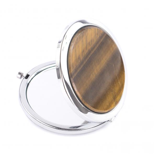 Зеркало карманное из камня тигровый глаз круглое цвет серебро 121280
