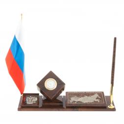 Письменный набор "Куб с картой РФ" камень обсидиан