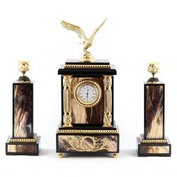 Каминные часы с подсвечниками &amp;quot;Орел&amp;quot; бронза яшма