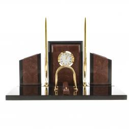 Письменный набор &amp;quot;Канцелярский&amp;quot; с часами камень лемезит