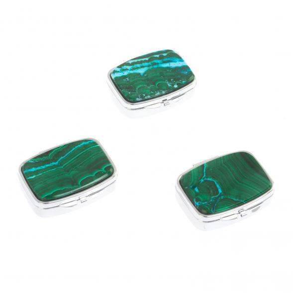 Таблетница на 2 отделения камень малахит с хризоколлой цвет серебро 126712