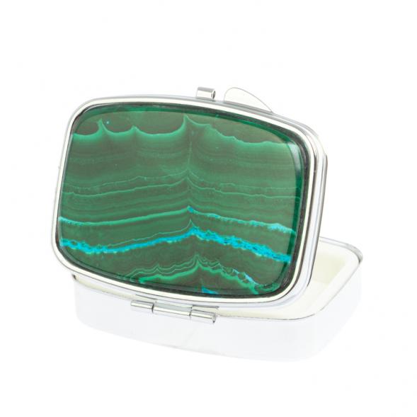 Таблетница на 2 отделения камень малахит с хризоколлой цвет серебро 126712