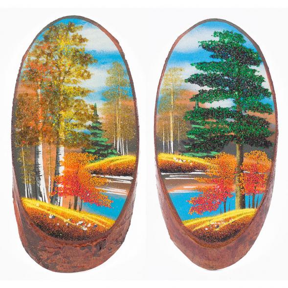 Панно на срезе дерева &amp;quot;Осень&amp;quot; вертикальное 40-45 см каменная крошка 112227