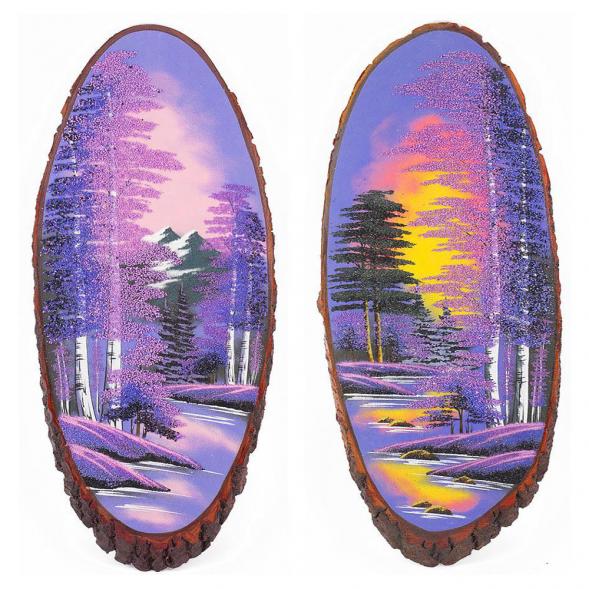 Панно на срезе дерева &amp;quot;Рассвет&amp;quot; вертикальное 60-65 см каменная крошка 118905