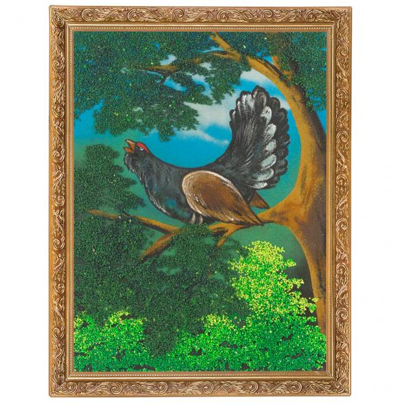 Картина &amp;quot;Глухарь на ветке&amp;quot; багет 36х46 см, каменная крошка 119332