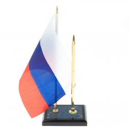 Подставка под ручку с флагом РФ из иркутского лазурита 10х7х25 см