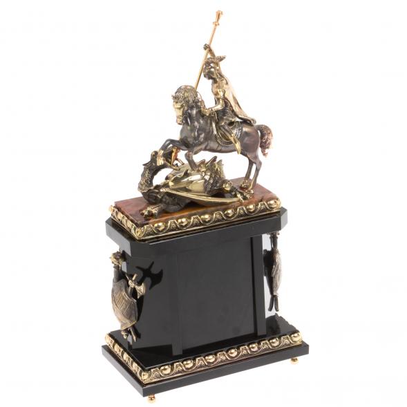 Каминные часы из яшмы и бронзы &amp;quot;Георгий Победоносец&amp;quot; 113572