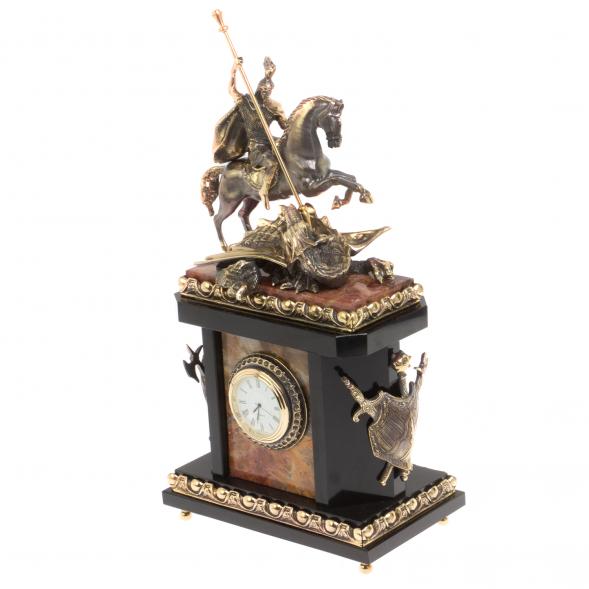 Каминные часы из яшмы и бронзы &amp;quot;Георгий Победоносец&amp;quot; 113572