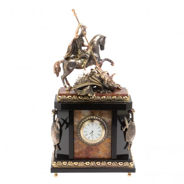 Каминные часы из яшмы и бронзы &amp;quot;Георгий Победоносец&amp;quot; 113572