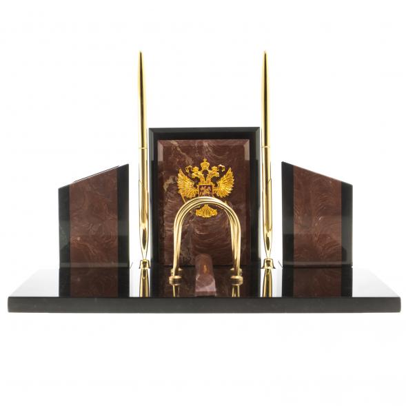 Письменный набор &amp;quot;Канцелярский&amp;quot; с гербом камень лемезит 124049