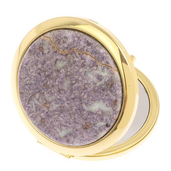 Карманное зеркальце камень лепидолит золото 125738