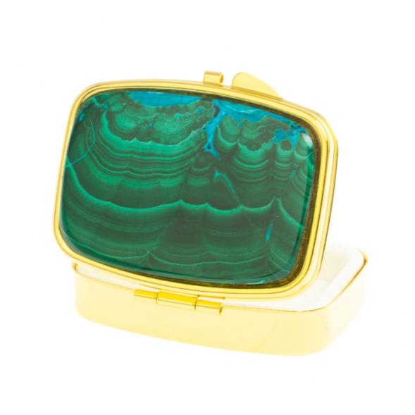 Таблетница на 2 отделения камень малахит с хризоколлой цвет золото 126713