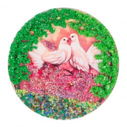 Магнит с рисунком "Два голубя на ветке" змеевик