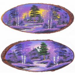 Панно на срезе дерева "Рассвет" горизонтальное 60-65 см каменная крошка