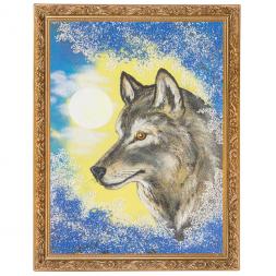 Картина "Волк" багет 36х46 см, каменная крошка